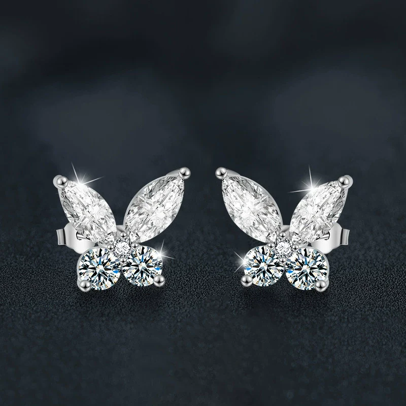 Wholesale Moissanite S925 Sterling Silver Animal Butterfly Simple Style Women's Earrings - Image 2
