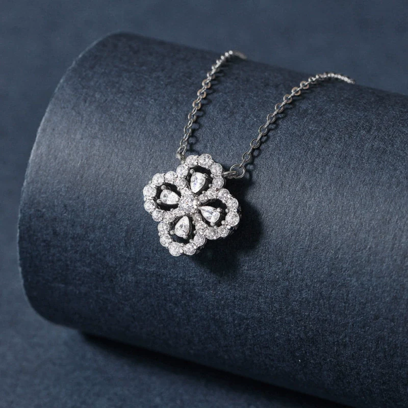 Wholesale Moissanite S925 Sterling Silver Fourleaf Clover Pendant Necklace Versatile Forest Style Jewelry - Image 2
