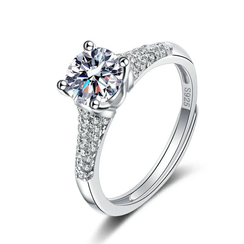 Wholesale Moissanite S925 Sterling Silver Ring Geometric Style Electroplated Four Claw Female Ring