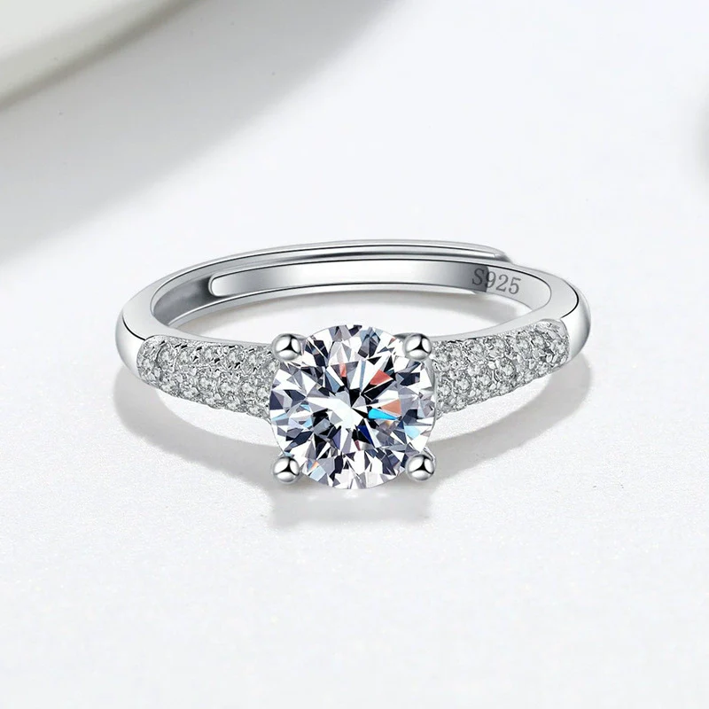 Wholesale Moissanite S925 Sterling Silver Ring Geometric Style Electroplated Four Claw Female Ring - Image 3