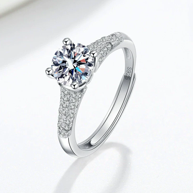 Wholesale Moissanite S925 Sterling Silver Ring Geometric Style Electroplated Four Claw Female Ring - Image 5