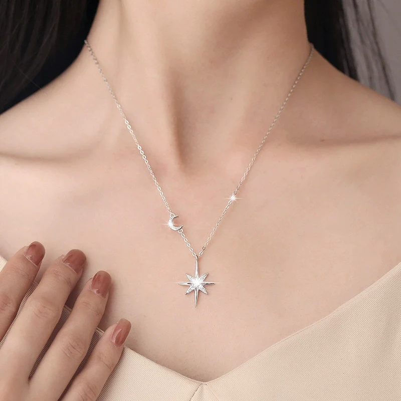 Wholesale Moissanite S925 Sterling Silver Star Pendant Necklace Set With Diamonds Simple Design - Image 3