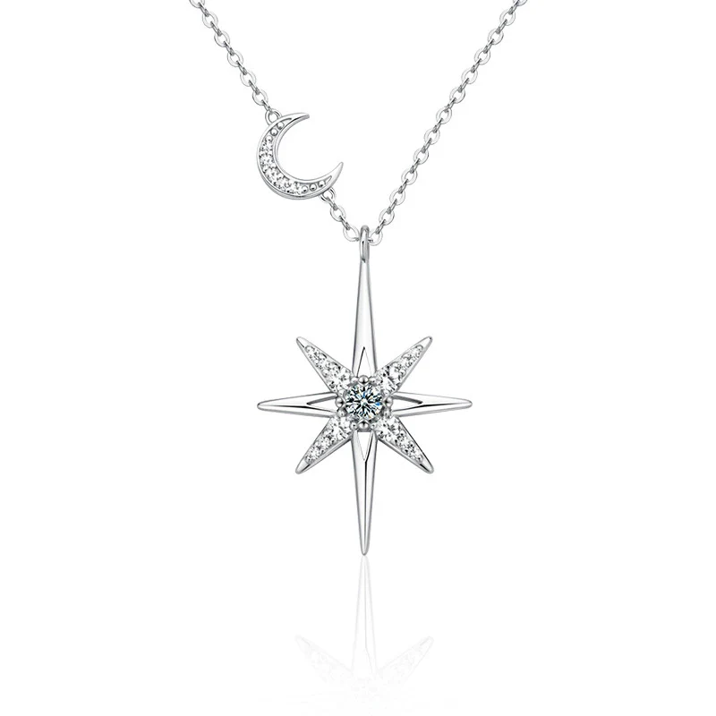 Wholesale Moissanite S925 Sterling Silver Star Pendant Necklace Set With Diamonds Simple Design - Image 4