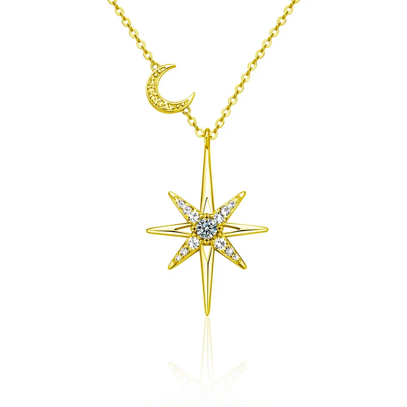 Wholesale Moissanite S925 Sterling Silver Star Pendant Necklace Set With Diamonds Simple Design - Image 5