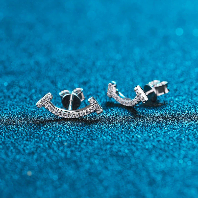 Wholesale Moissanite Smiley Earrings 925 Sterling Silver Geometric Ushape Electroplated For Women - Image 4