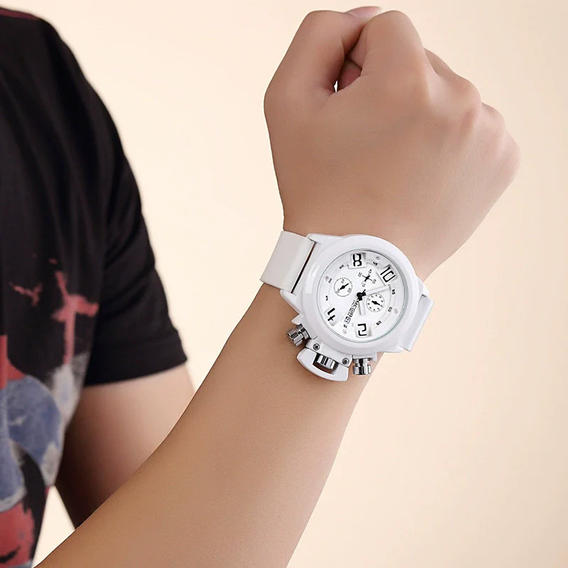 Wholesale Multifunctional Men's Alloy Case Silicone Strap Round Dial Quartz Watch Waterproof With Spiral Crown And Pin Buckle - Image 4