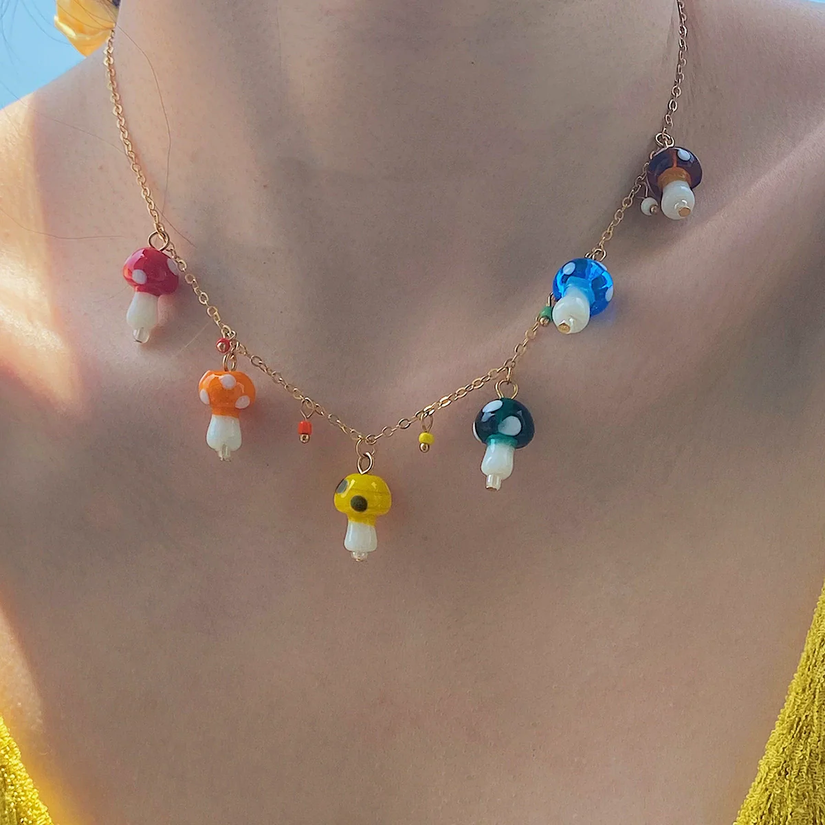 Wholesale Mushroom Pendant Necklace Iron And Ceramic Geometric Electroplating For Women - Image 2
