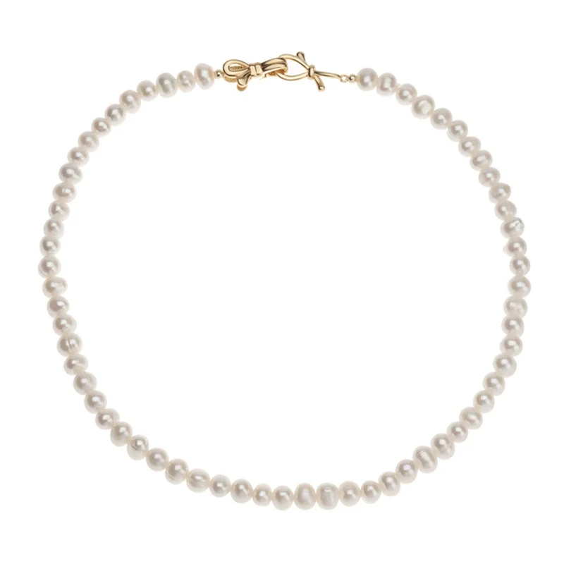 Wholesale Natural Freshwater Pearl Necklace Copper Accessories Near Circle Shape Bow Buckle - Image 4