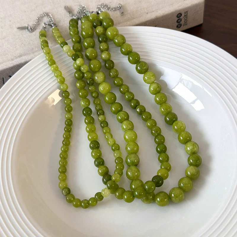 Wholesale Natural Stone Necklace Retro Geometric Style Handbeaded Polished Ball Chain For Women - Image 4