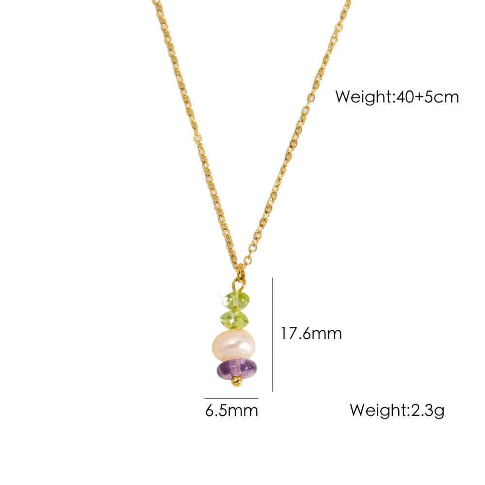 Wholesale Natural Stone Pendant Necklace Stainless Steel Geometric Simple Set With Gemstones For Women - Image 17