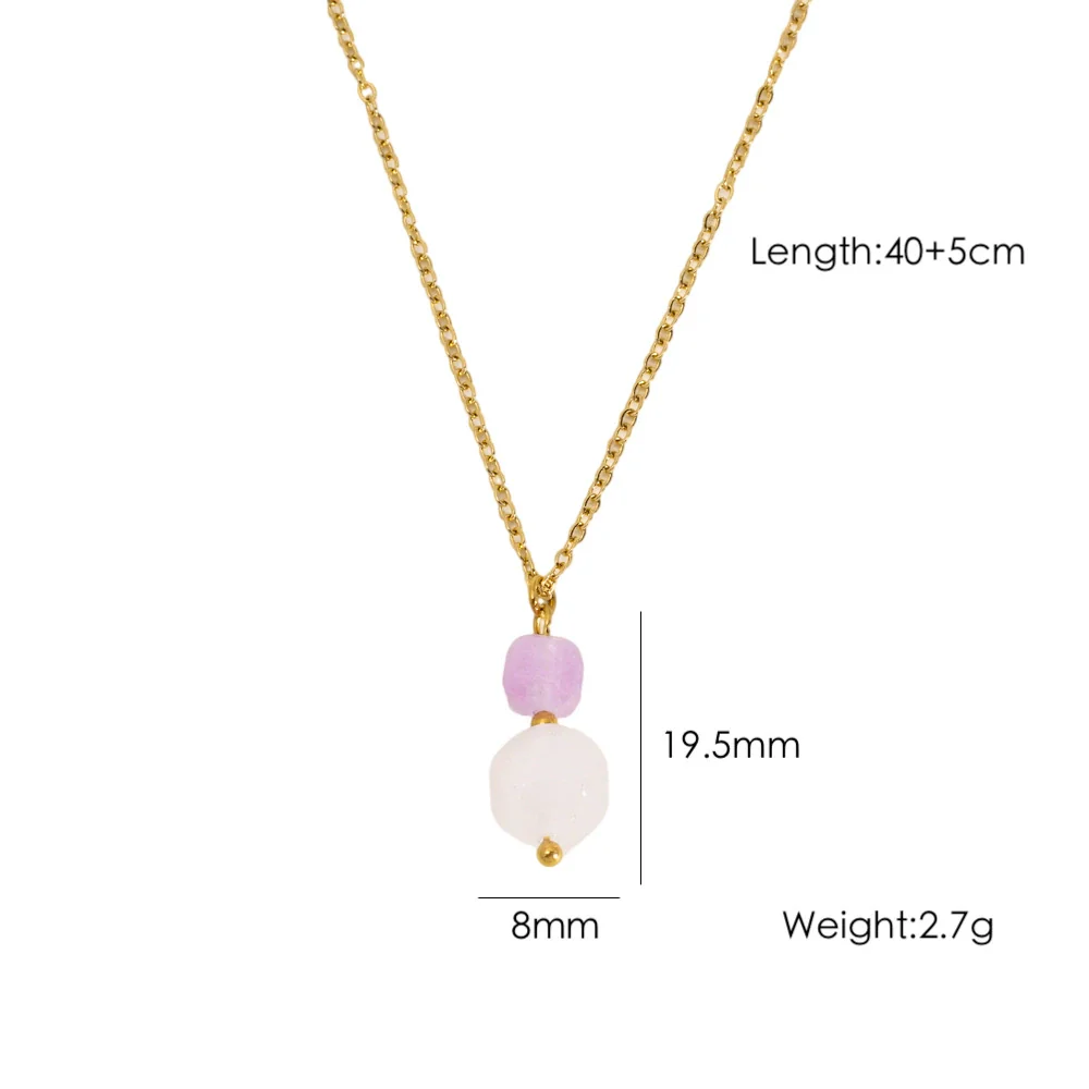 Wholesale Natural Stone Pendant Necklace Stainless Steel Geometric Simple Set With Gemstones For Women - Image 8