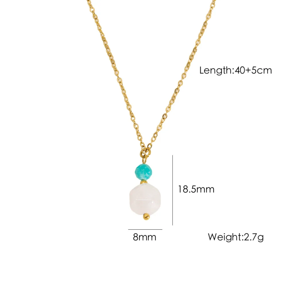 Wholesale Natural Stone Pendant Necklace Stainless Steel Geometric Simple Set With Gemstones For Women - Image 9