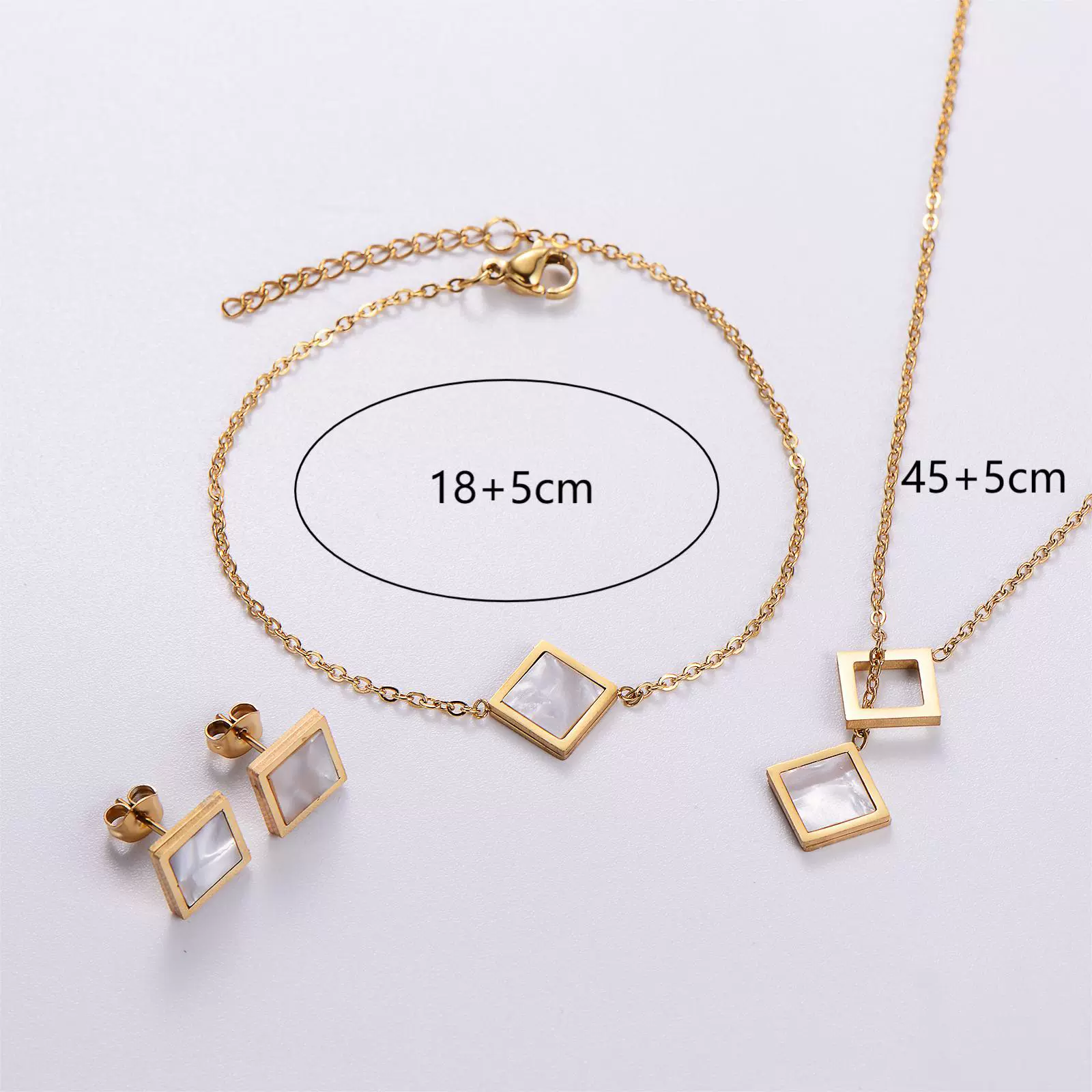 Wholesale Natural Style Plant Flowers Pattern Square Stainless Steel Electroplated Earrings Necklace Bracelet Threepiece Set For Women - Image 8