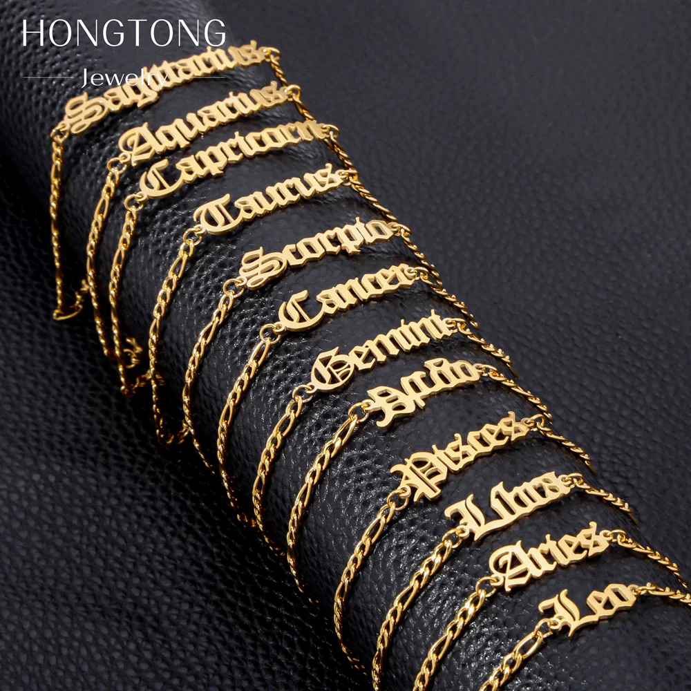 Wholesale Natural Style Twelve Constellations And Ancient English Letters Titanium Steel Bracelets With Electroplating