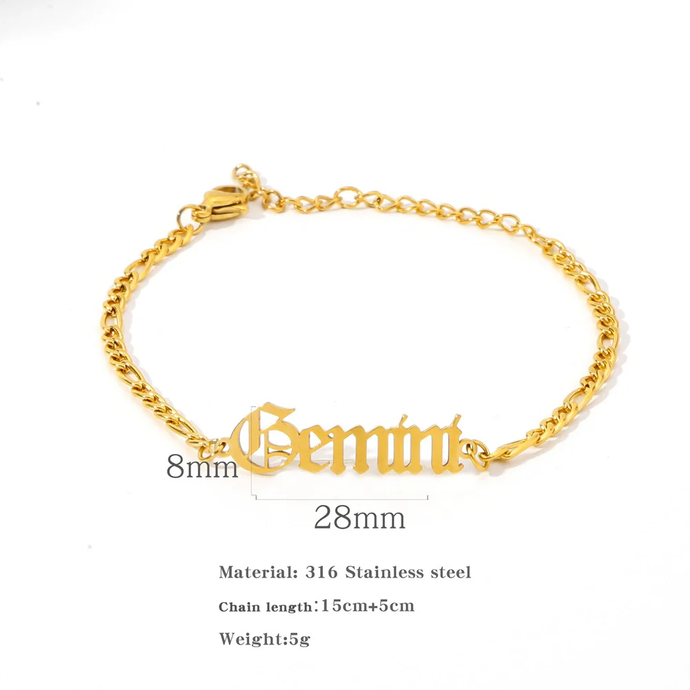 Wholesale Natural Style Twelve Constellations And Ancient English Letters Titanium Steel Bracelets With Electroplating - Image 10