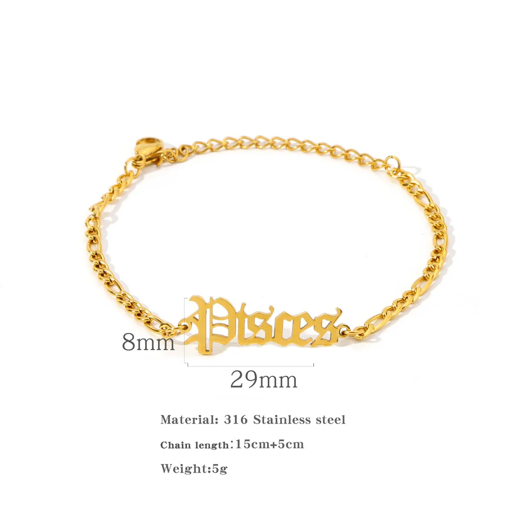 Wholesale Natural Style Twelve Constellations And Ancient English Letters Titanium Steel Bracelets With Electroplating - Image 13