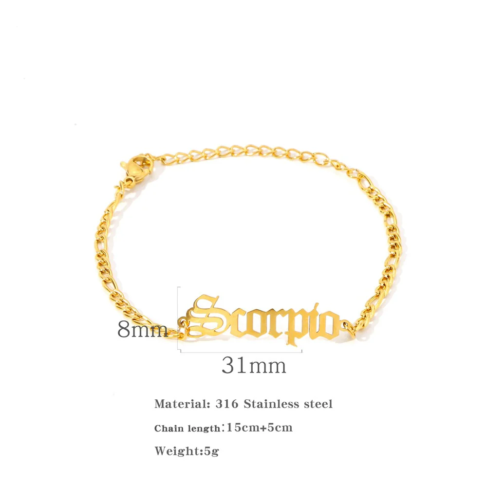 Wholesale Natural Style Twelve Constellations And Ancient English Letters Titanium Steel Bracelets With Electroplating - Image 15