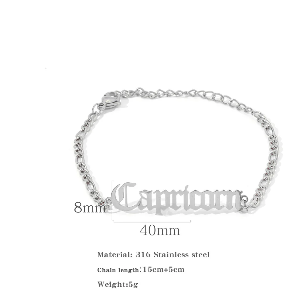 Wholesale Natural Style Twelve Constellations And Ancient English Letters Titanium Steel Bracelets With Electroplating - Image 20