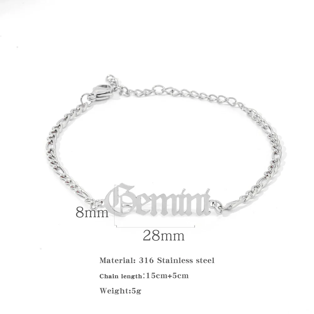 Wholesale Natural Style Twelve Constellations And Ancient English Letters Titanium Steel Bracelets With Electroplating - Image 21