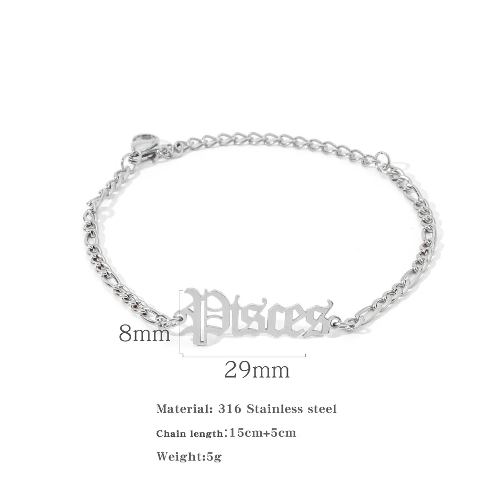 Wholesale Natural Style Twelve Constellations And Ancient English Letters Titanium Steel Bracelets With Electroplating - Image 24