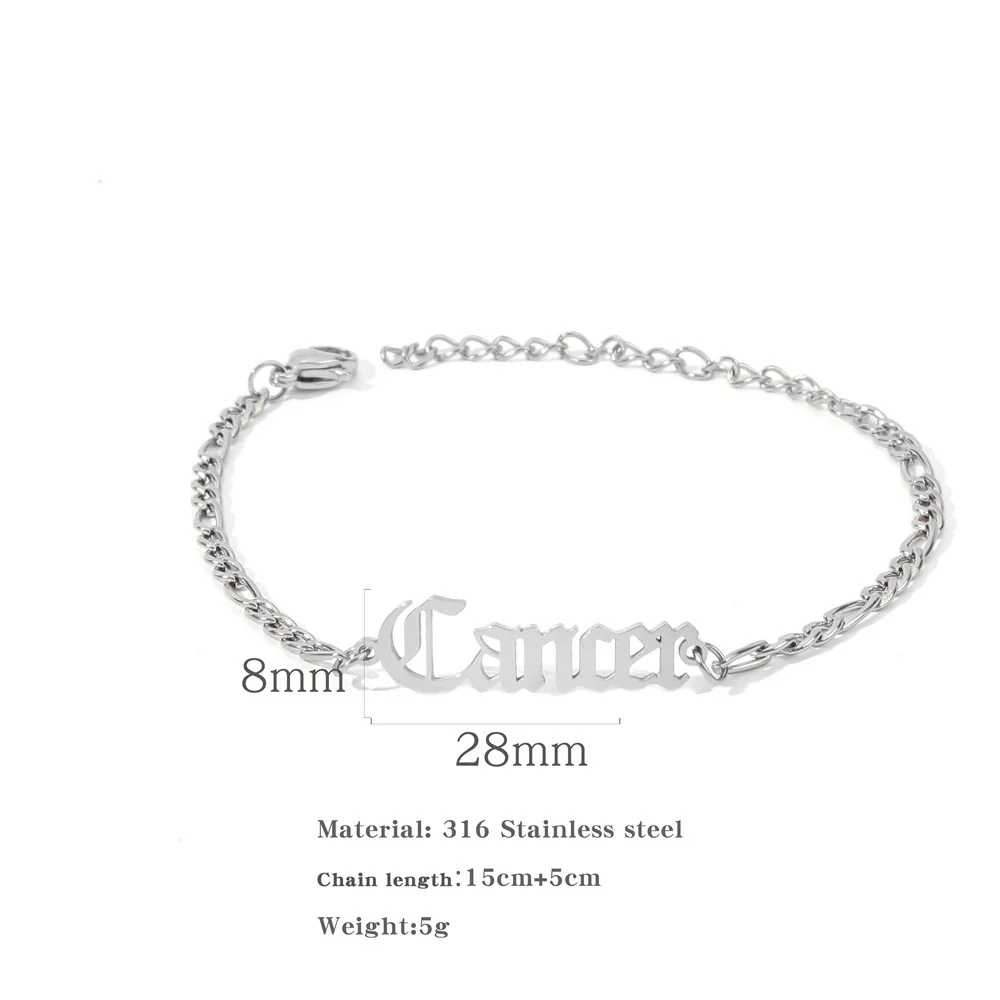 Wholesale Natural Style Twelve Constellations And Ancient English Letters Titanium Steel Bracelets With Electroplating - Image 29
