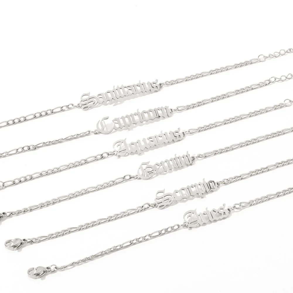 Wholesale Natural Style Twelve Constellations And Ancient English Letters Titanium Steel Bracelets With Electroplating - Image 4
