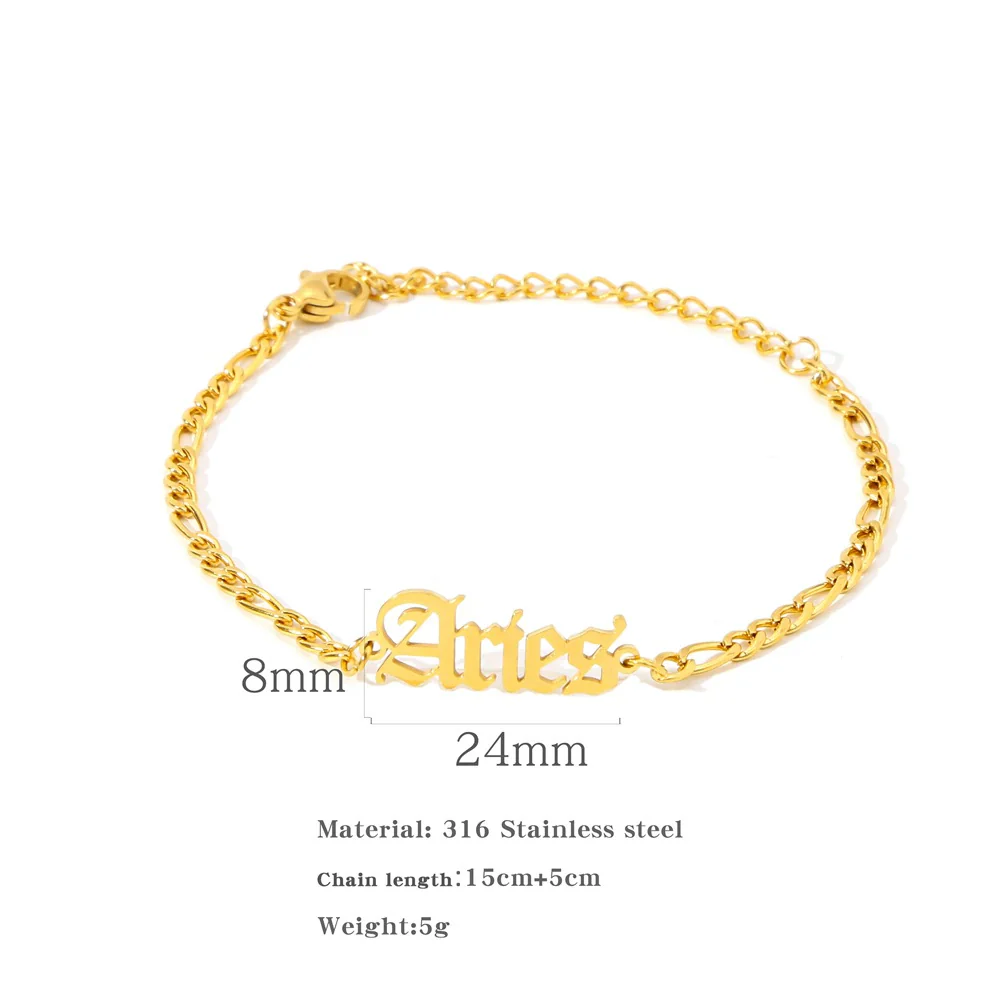 Wholesale Natural Style Twelve Constellations And Ancient English Letters Titanium Steel Bracelets With Electroplating - Image 7