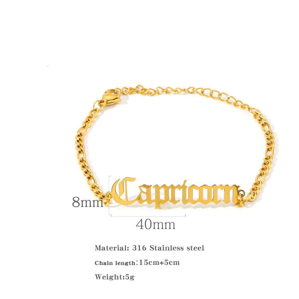 Wholesale Natural Style Twelve Constellations And Ancient English Letters Titanium Steel Bracelets With Electroplating - Image 9