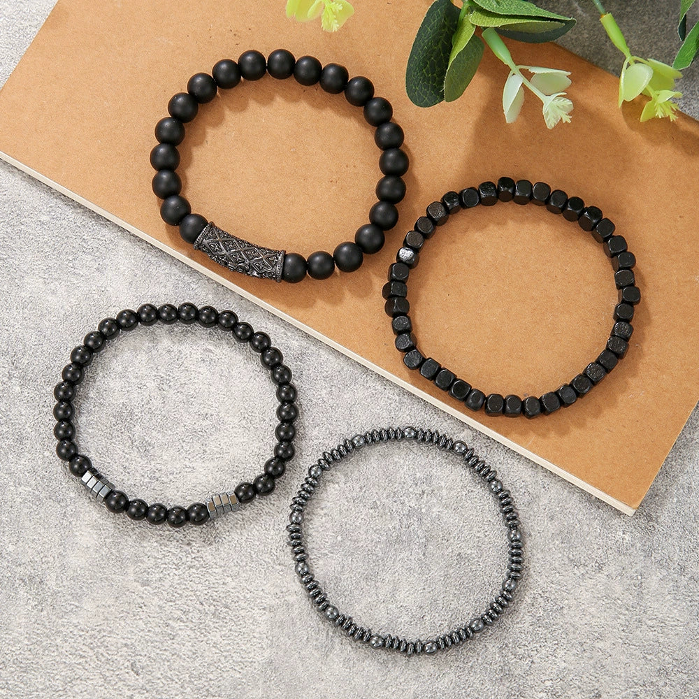 Wholesale Natural Wooden Beads And Copper Inlaid Zircon Beaded Bracelet Set Geometric Handmade Unisex - Image 2
