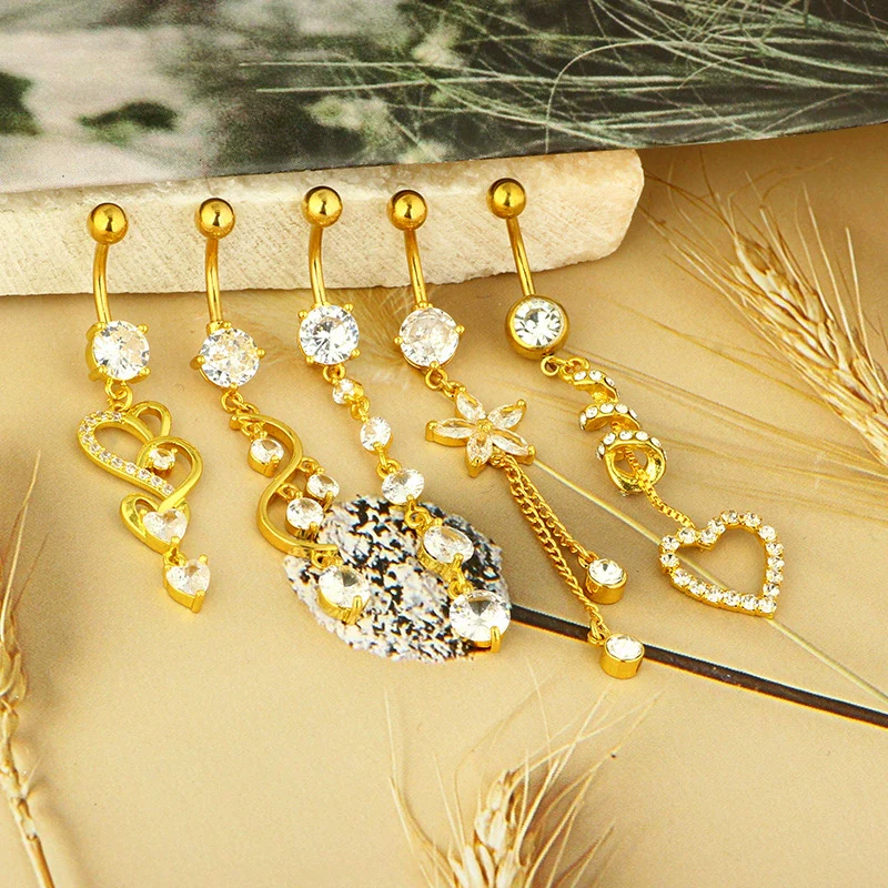 Wholesale Navel Ring Stainless Steel Inlaid Zircon With Heart Pattern And Electroplating Treatment Unisex - Image 3