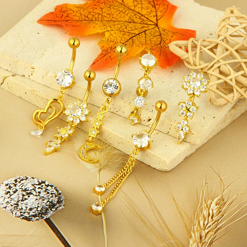 Wholesale Navel Ring Stainless Steel Inlaid Zircon With Heart Pattern And Electroplating Treatment Unisex - Image 4
