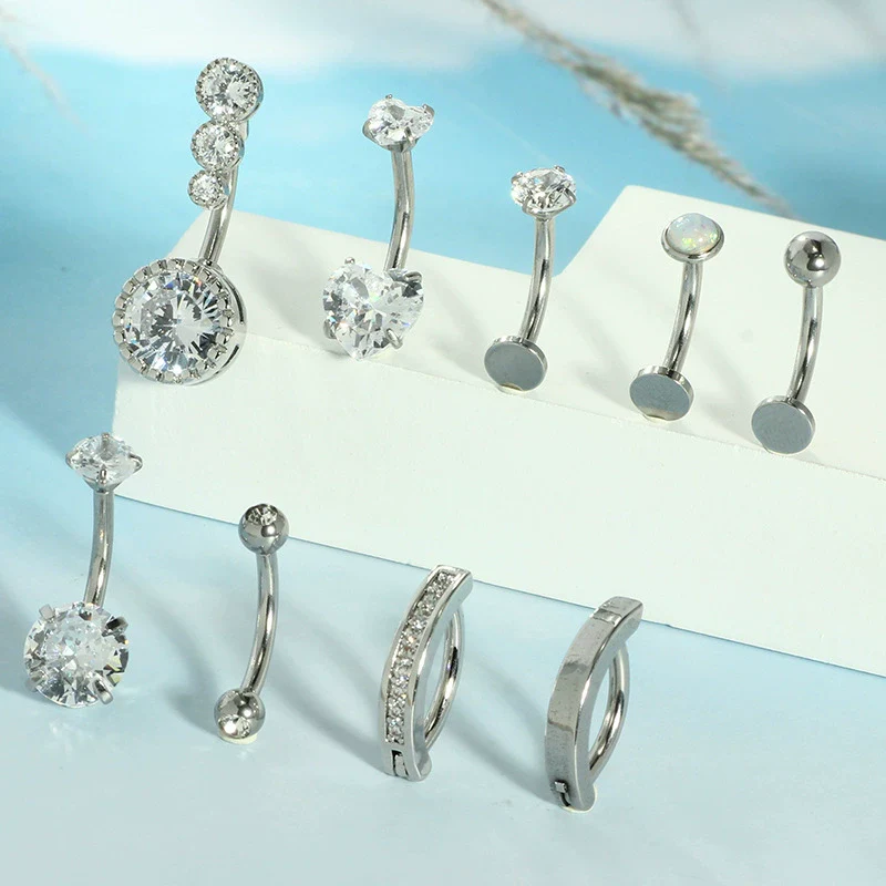 Wholesale Navel Rings Set Stainless Steel Zirconencrusted Drop Shape Electroplating Unisex Body Piercing Jewelry - Image 3
