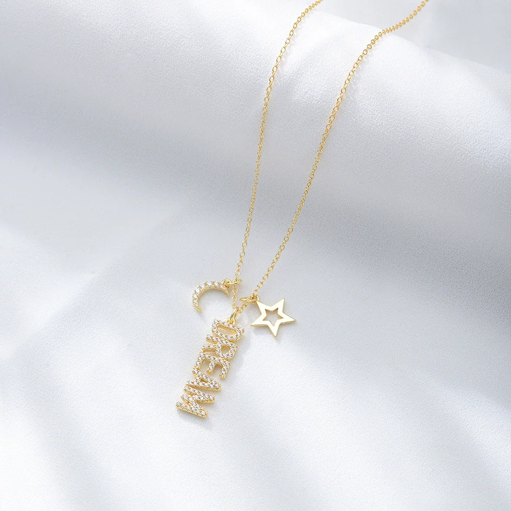 Wholesale Necklace 925 Silver English Letter Diamond Moon Star Pendant For Women