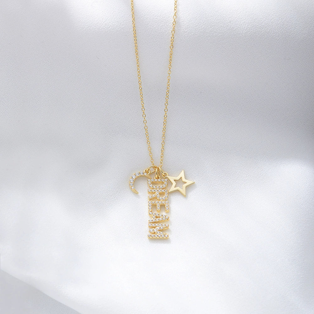 Wholesale Necklace 925 Silver English Letter Diamond Moon Star Pendant For Women - Image 3