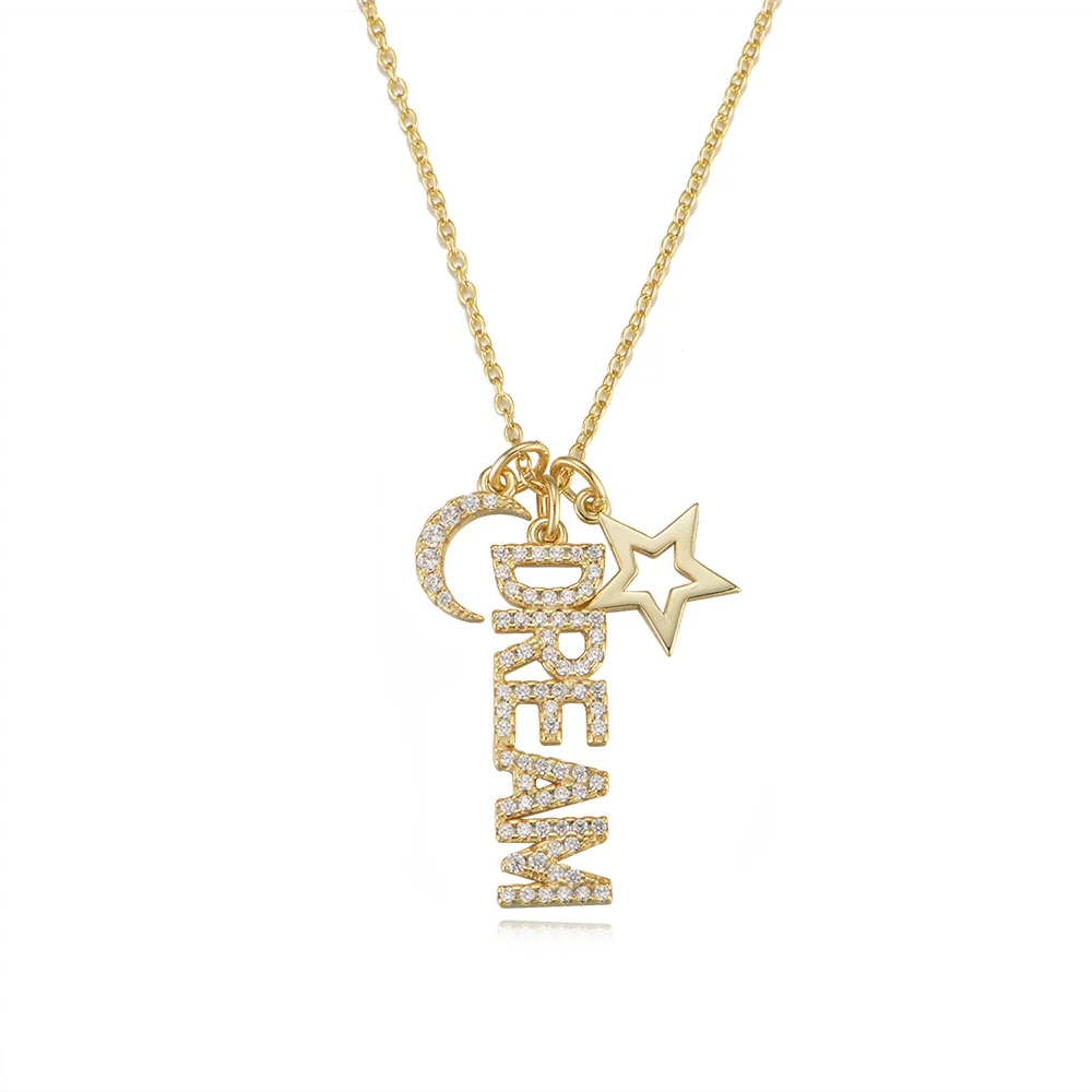 Wholesale Necklace 925 Silver English Letter Diamond Moon Star Pendant For Women - Image 5