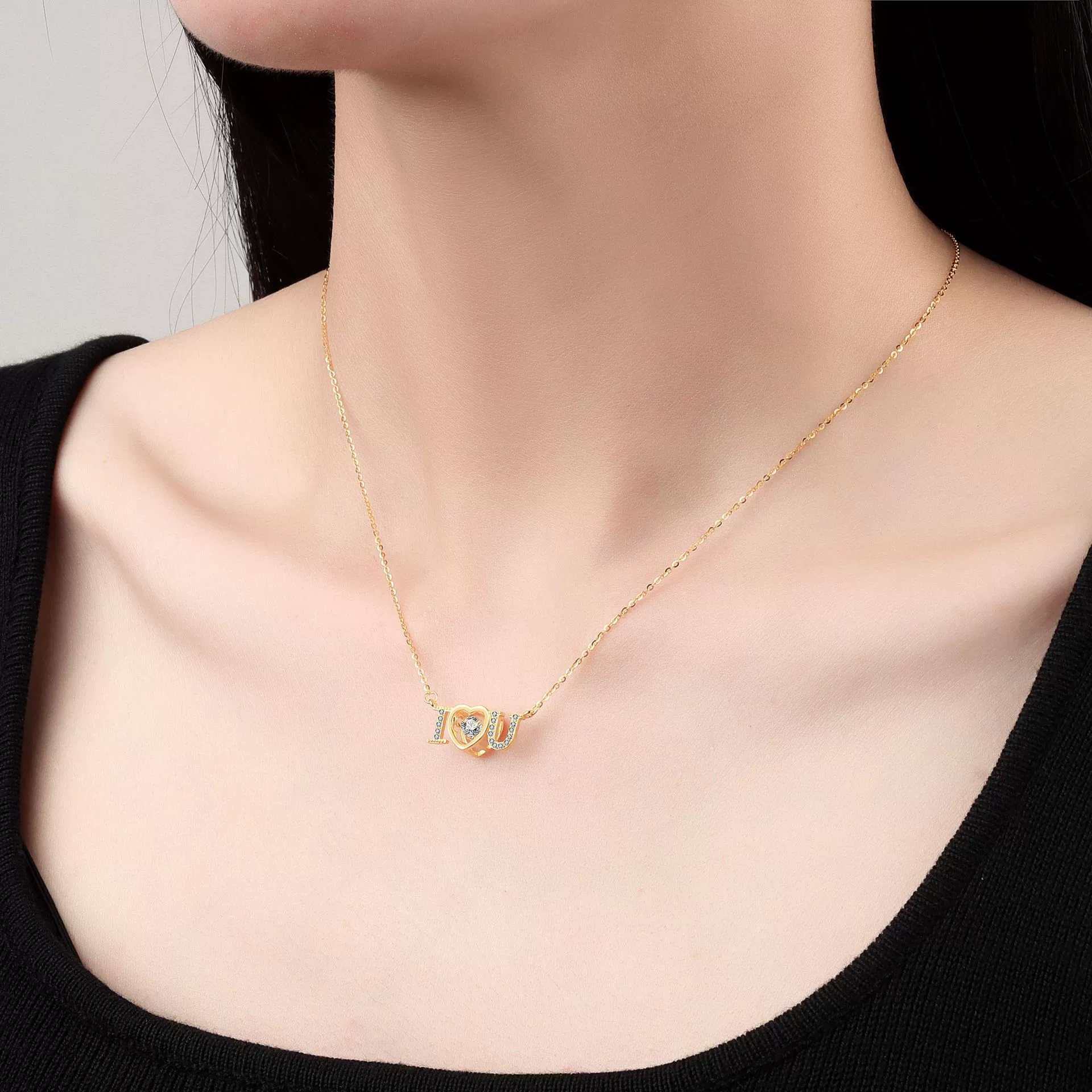 Wholesale Necklace 925 Sterling Silver Beating Heart Pendant With Korean Letter Pattern Electroplated For Women - Image 2