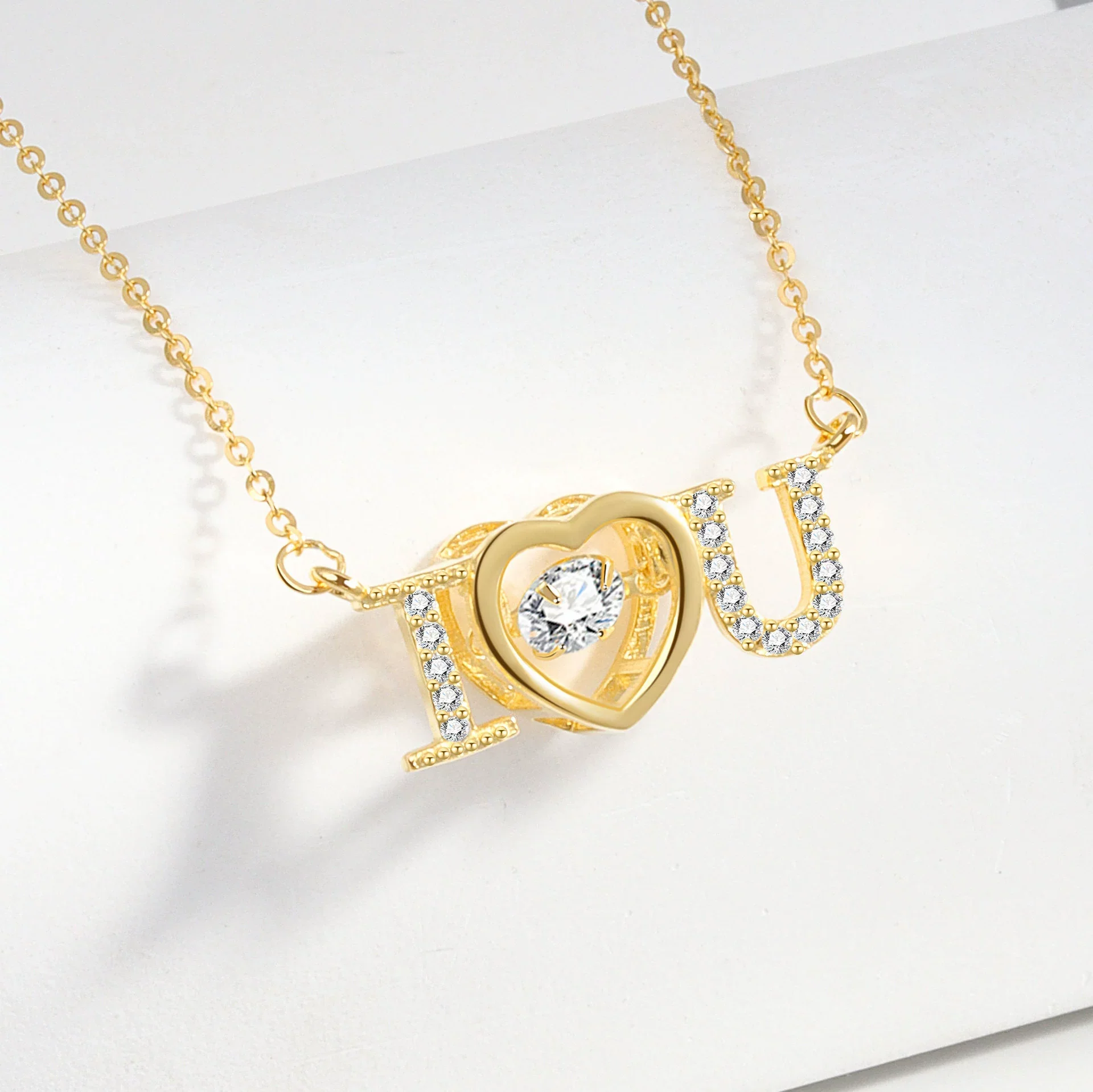 Wholesale Necklace 925 Sterling Silver Beating Heart Pendant With Korean Letter Pattern Electroplated For Women - Image 4