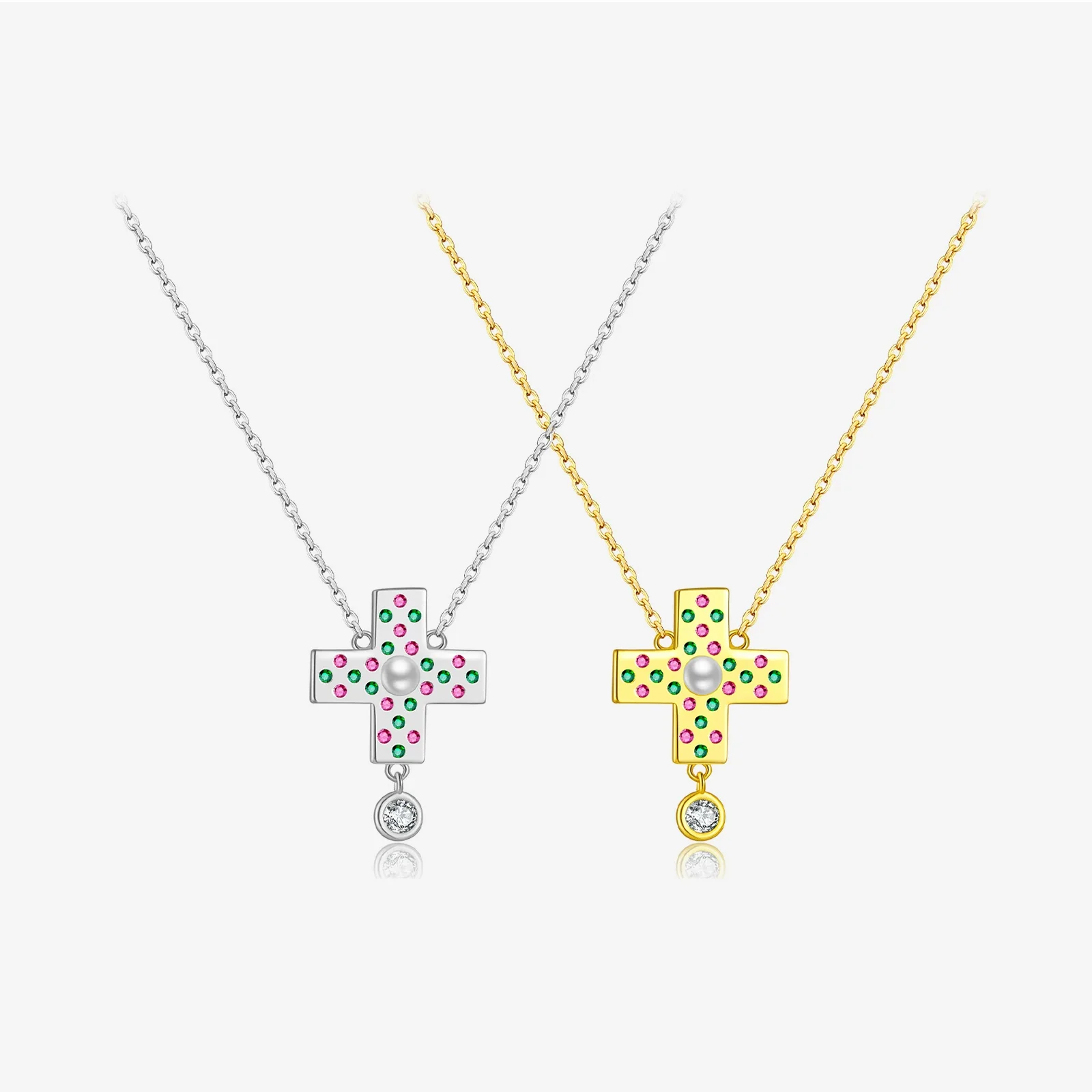 Wholesale Necklace 925 Sterling Silver Cross Zircon Electroplated Geometric Design For Women