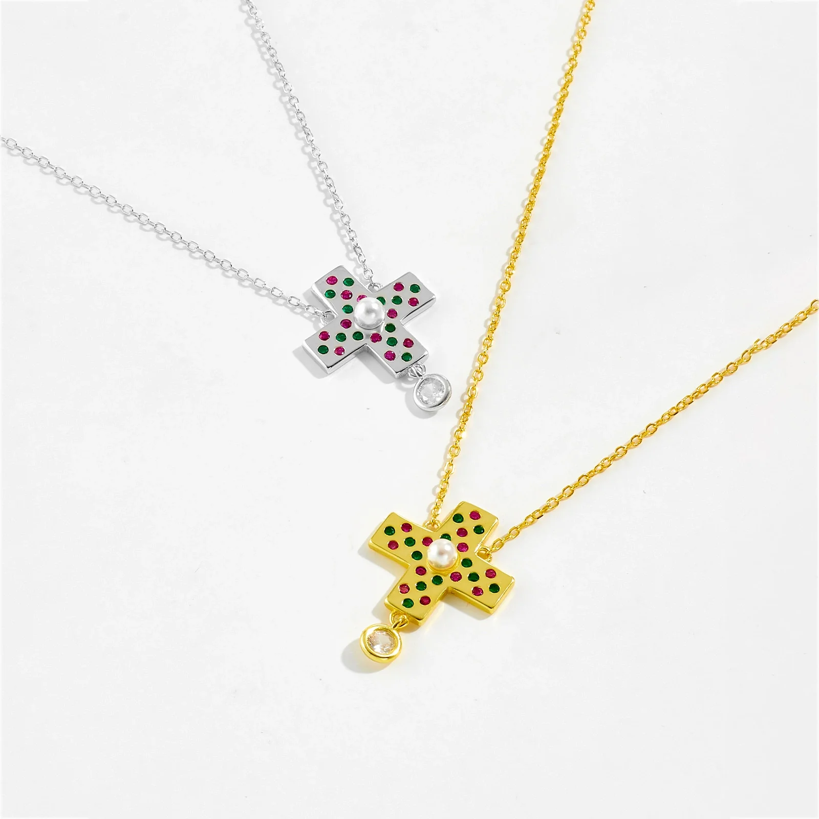 Wholesale Necklace 925 Sterling Silver Cross Zircon Electroplated Geometric Design For Women - Image 2