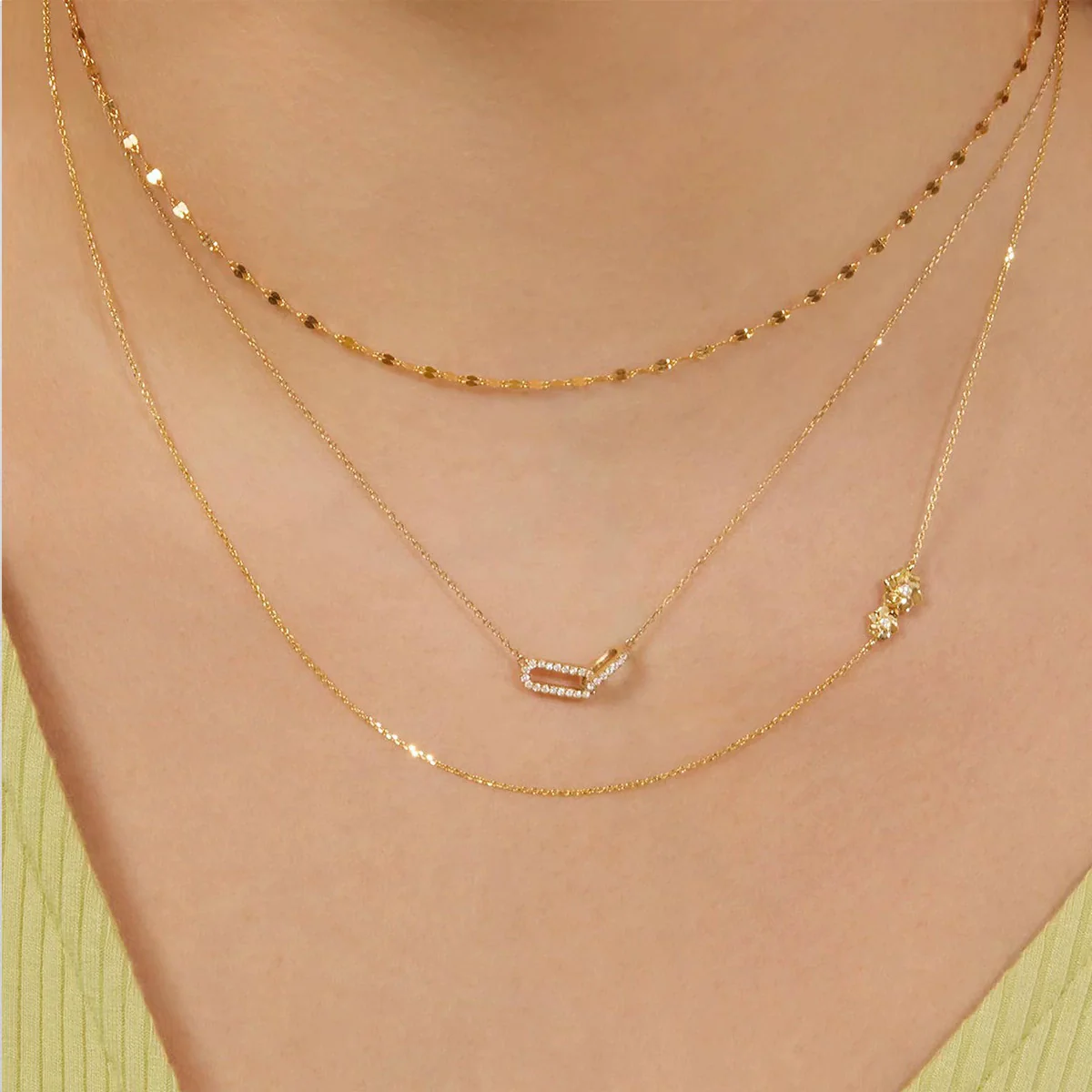 Wholesale Necklace 925 Sterling Silver Double Oval Interlocking Double Ring Pendant With Diamonds Geometric Light Luxury Style - Image 3