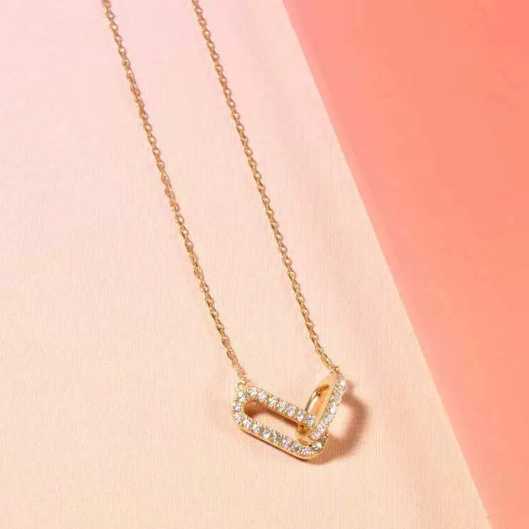 Wholesale Necklace 925 Sterling Silver Double Oval Interlocking Double Ring Pendant With Diamonds Geometric Light Luxury Style - Image 4