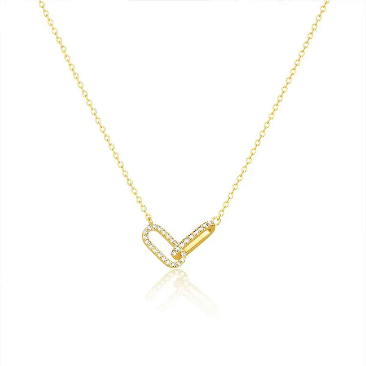 Wholesale Necklace 925 Sterling Silver Double Oval Interlocking Double Ring Pendant With Diamonds Geometric Light Luxury Style - Image 5