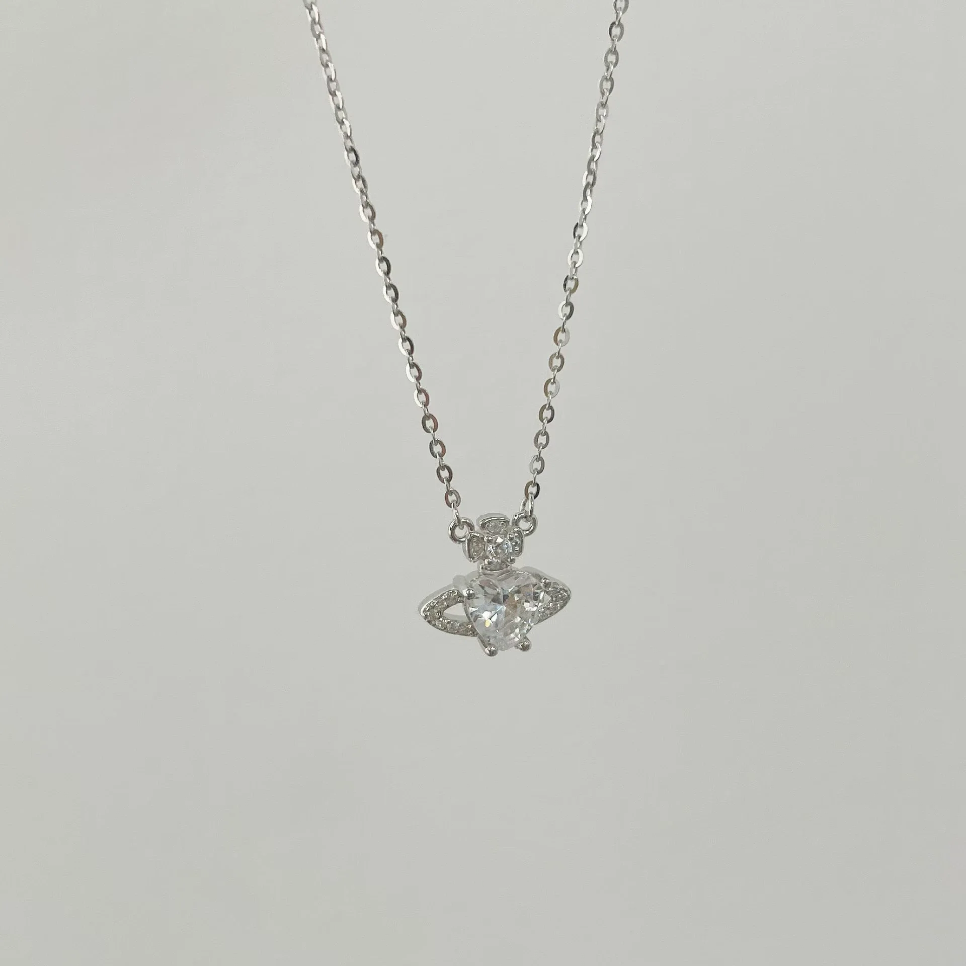 Wholesale Necklace 925 Sterling Silver Heart Shape With Saturn Planet Design For Women - Image 5