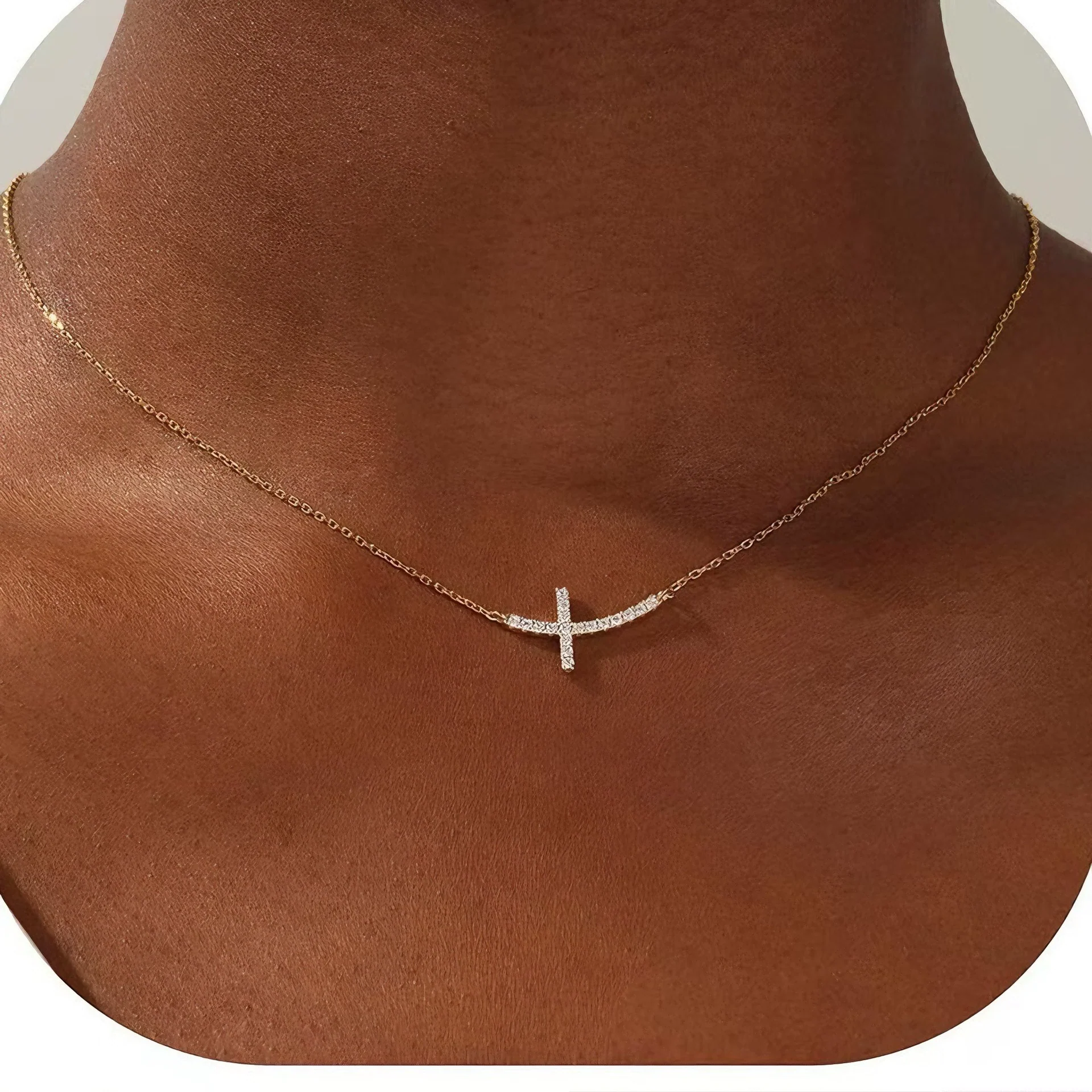 Wholesale Necklace 925 Sterling Silver Horizontal Cross Inlaid Zircon Geometric Style For Women - Image 4