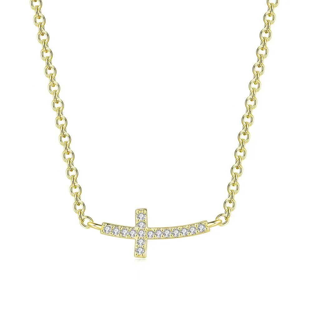 Wholesale Necklace 925 Sterling Silver Horizontal Cross Inlaid Zircon Geometric Style For Women - Image 6