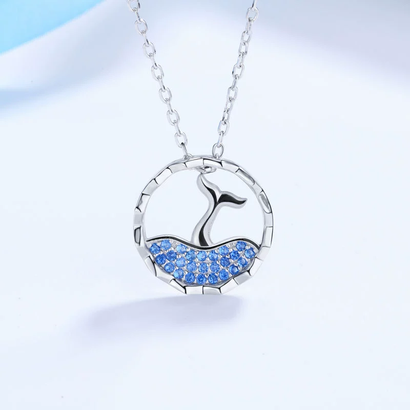 Wholesale Necklace 925 Sterling Silver Threedimensional Hollow Mermaid Inlaid Stone Electroplating Animal Style