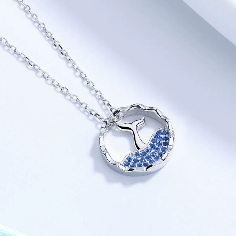 Wholesale Necklace 925 Sterling Silver Threedimensional Hollow Mermaid Inlaid Stone Electroplating Animal Style - Image 3