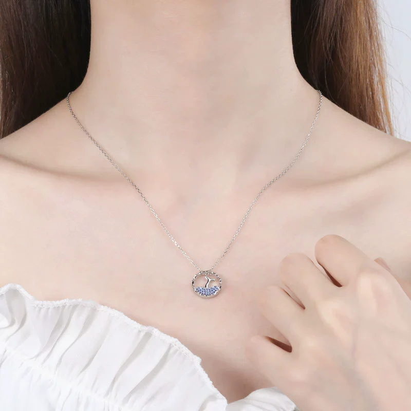 Wholesale Necklace 925 Sterling Silver Threedimensional Hollow Mermaid Inlaid Stone Electroplating Animal Style - Image 4