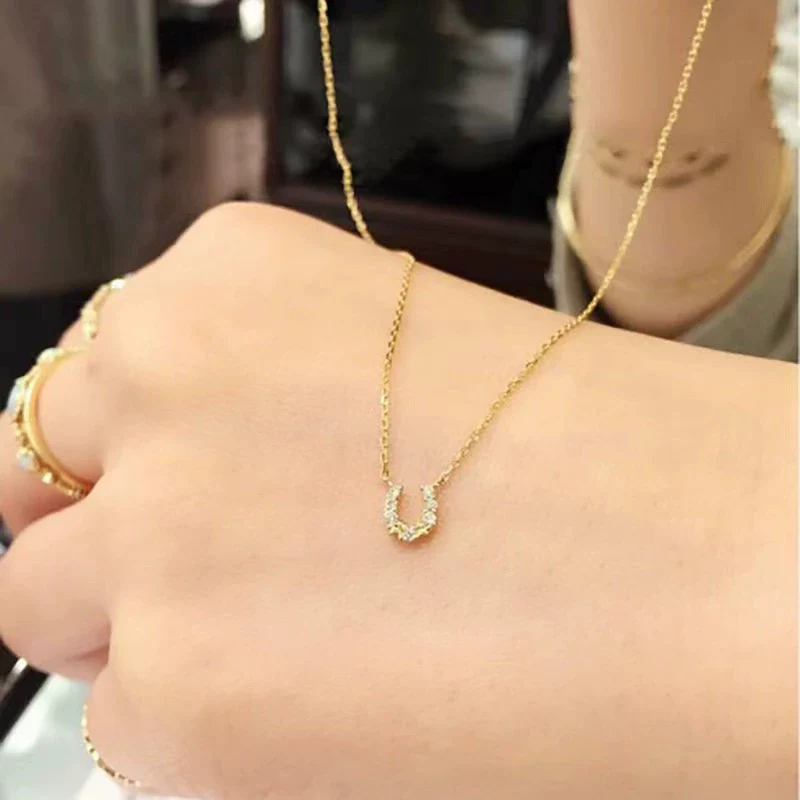 Wholesale Necklace 925 Sterling Silver U Shaped Horseshoe Pendant 14K Gold Plated O Chain For Women With Diamond Design And Letter Number Text Styling