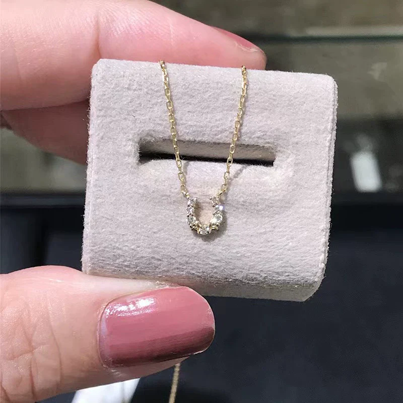 Wholesale Necklace 925 Sterling Silver U Shaped Horseshoe Pendant 14K Gold Plated O Chain For Women With Diamond Design And Letter Number Text Styling - Image 2